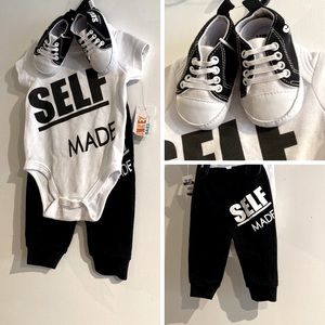 🆕 Baby "SELF MADE" 3 pc set - onesie, pants & shoes!!!  3-6 months